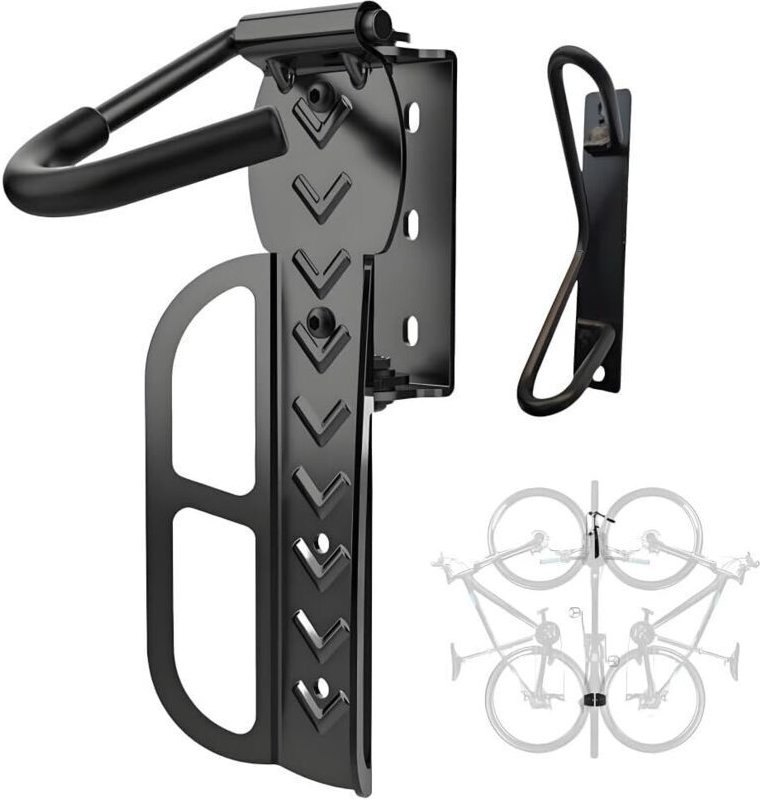 Verstellbarer, wandmontierter Fahrradständer mit schwenkbarem, vertikalem Ablagefach, geeignet für den Innenbereich und ...