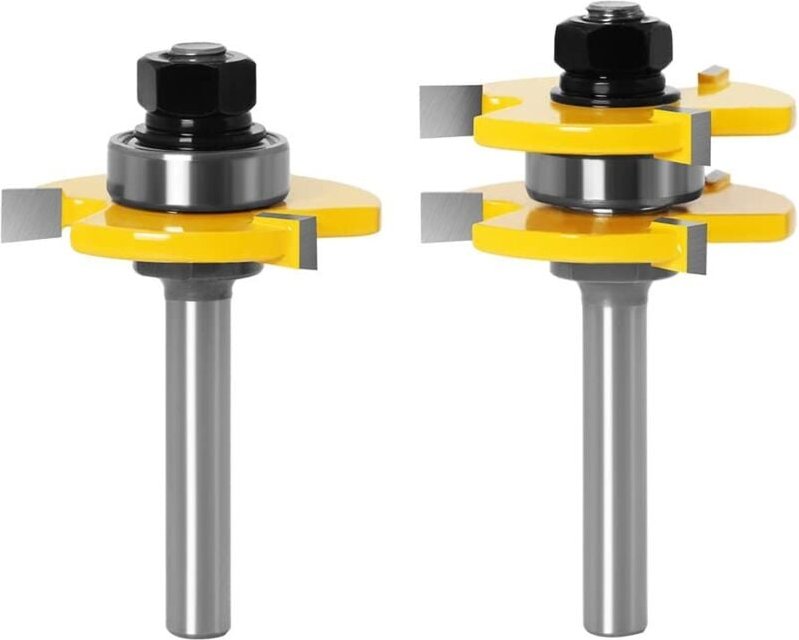 Nutfräser-Bit mit 8 mm Schaft, 2-teiliges Nutfräser-Set, Fräser-Bits, Holzbearbeitungswerkzeuge, 3-schneidiger T-Nut-Frä...