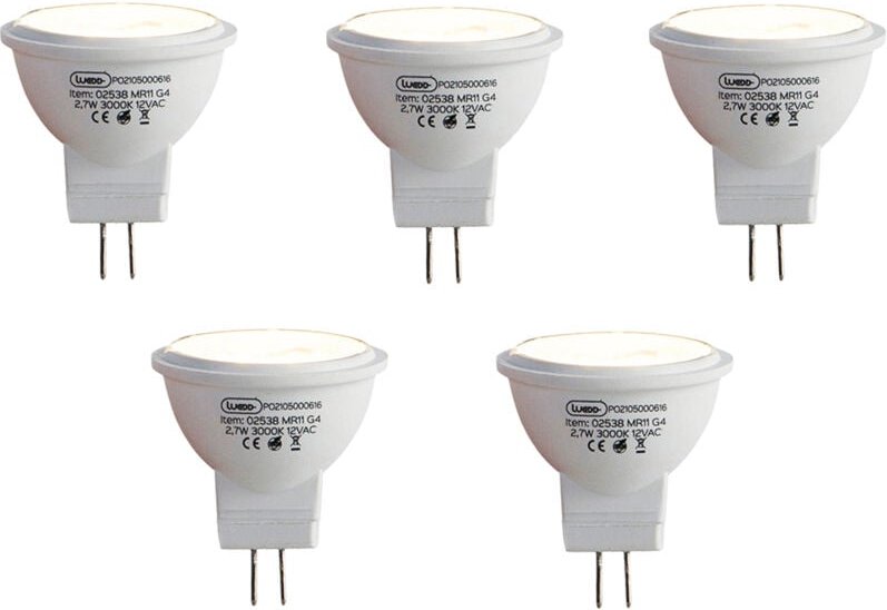 Set mit 5 G4 LED-Leuchtmitteln MR11 2,7W 210lm 3000K 12V