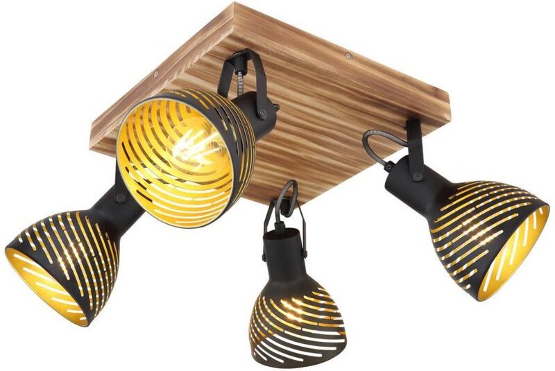 Deckenlampe schwarz gold Wohnzimmerleuchte Landhaus Deckenstrahler 4 flammig Holzlampe, schwenkbare Spotleiste, Metall, ...