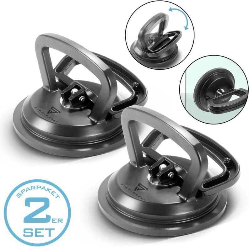 STAHLWERK Saugheber 2er Set mit 2 x 50 kg Tragkraft und 12,5 cm 5“ Durchmesser
