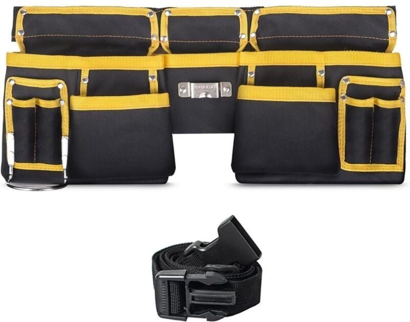 Robuster Werkzeuggürtel mit 11 Taschen für Herren – Gelbe und schwarze Bautasche mit Schnellverschlussschnalle, verstell...