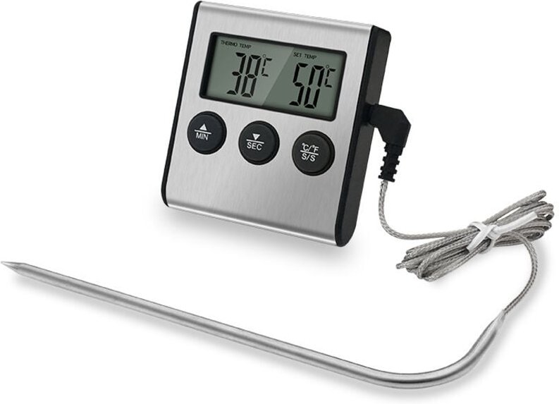 1 Stück LED-Digitalthermometer mit Sonde, Lebensmittelthermometer mit Timerfunktion, Koch- und Grillthermometer, geeigne...