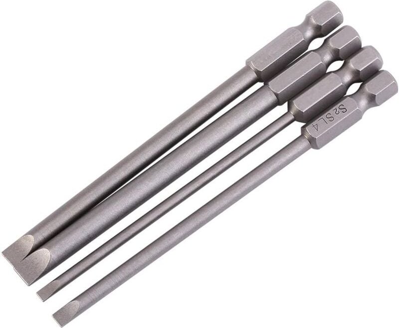 Thumbnail - 4 Stück magnetischer Flachkopf-Schraubendreher-Bit aus legiertem Stahl S2 1/4 Zoll 100 mm
