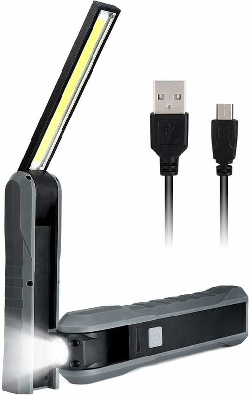 Thumbnail - Gotrays - LED-Arbeitsleuchte, Taschenlampe, wiederaufladbar über usb, Cob-Werkstattlampe, Akku mit Haken, Magnetfuß, Ins...