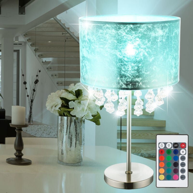 Tischleuchte Kristallleuchte Leselampe Leuchte Schlafzimmer, Kristalldekor klar Lampenschirm Blattgold Nickel matt, Fern...