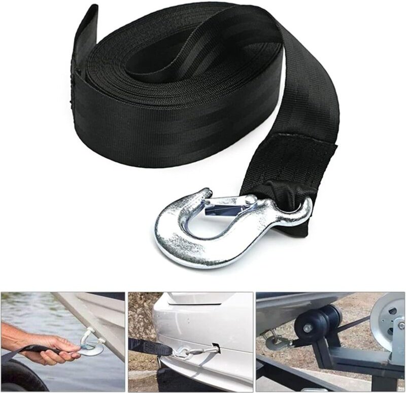 Jalleria - Robuster Anhänger-Windengurt mit Haken, 5,1 cm Breite, 6,1 m lang, für Fahrzeuge