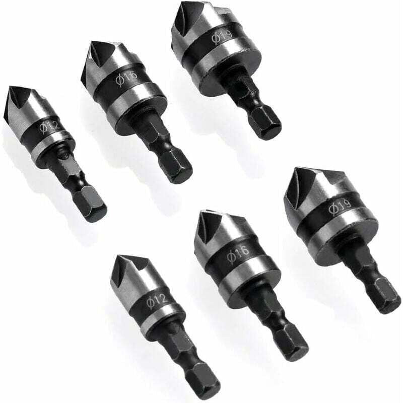 6 Stück Sechskantschaft-Fase, 90°-Senker, Ø 6-19 mm, Senker für Metall, Holz