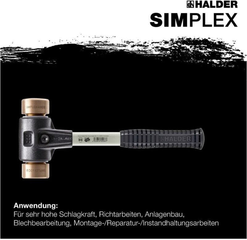 SIMPLEX-Schonhammer, Kupfer mit verstärktem Tempergussgehäuse und Fiberglasstiel D=30 mm 3704.030