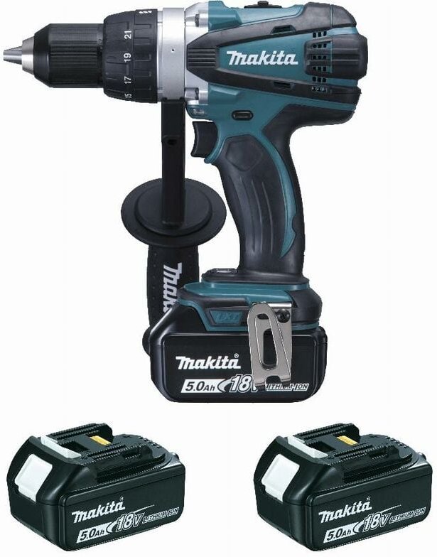 18 v Li-Ion 5 Ah ø 13 mm Makita Bohrschrauber - 3 Akkus, Ladegerät, Koffer - DDF458RT3J