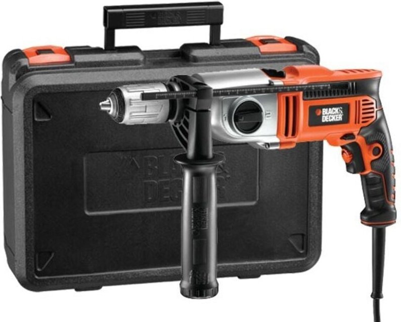 BLACK+DECKER KR1102K-QS - Hammerbohrer 1100W, 230V mit 2 mechanischen Geschwindigkeiten und Transportkoffer