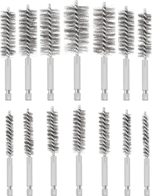 Csparkv - Drahtbürste für Bohrer, 14 Stück Edelstahl-Lochbürste, verschiedene Größen, Edelstahl-Reinigungsbürste zum Ent...
