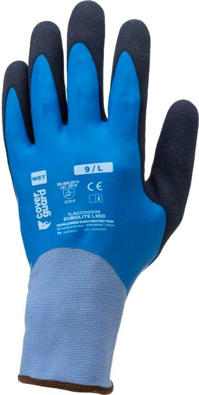 Satz mit 10 Paar Arbeitshandschuhe EUROLITE L300 - 15G LATEX BLAU DOPPELT GENÄHT - VOLLE HAND - PALME SANDY Größe 8