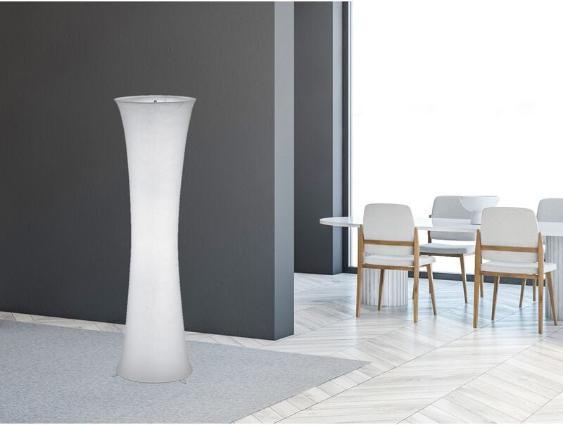 Kleine LED Stehleuchte Lichtsäule aus Stoff in Weiß Zylinder, Höhe 123cm