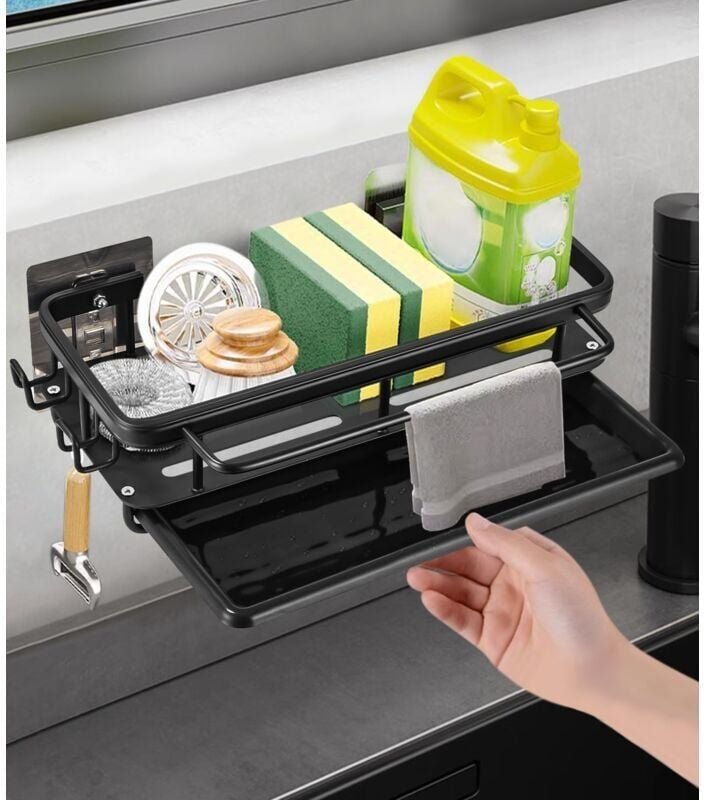 Thumbnail - Supporto per lavello da cucina a parete, scolapiatti da cucina a parete, organizer per lavello sospeso con vaschetta di ...