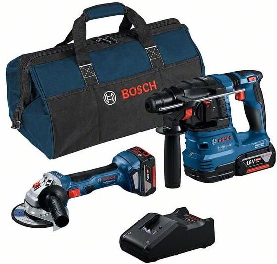 Bosch - Combo Kit 2-tlg. 18V: gws 18V-7 + gbh 18V-22 + 2 x 4.0Ah + Lader + Tasche