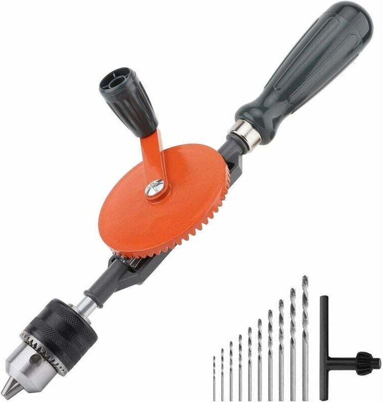 Handbohrmaschine, Doppelritzel-Handbohrmaschine aus Stahlguss mit leistungsstarkem 3/8 Zoll (1,5–10 mm) Bohrfutter