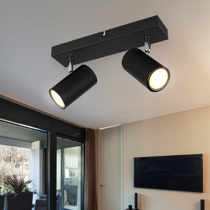 Globo - Deckenleuchte Spot 2 flammig Deckenstrahler schwarz Deckenlampe Esszimmer mit schwenkbaren Strahlern, Metall, 2x...