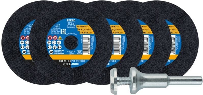 Pferd - 5x Trennscheiben eht 76x1,0x10 mm gerade psf steelox für Stahl/Edelstahl mit 1x Aufspannbolzen