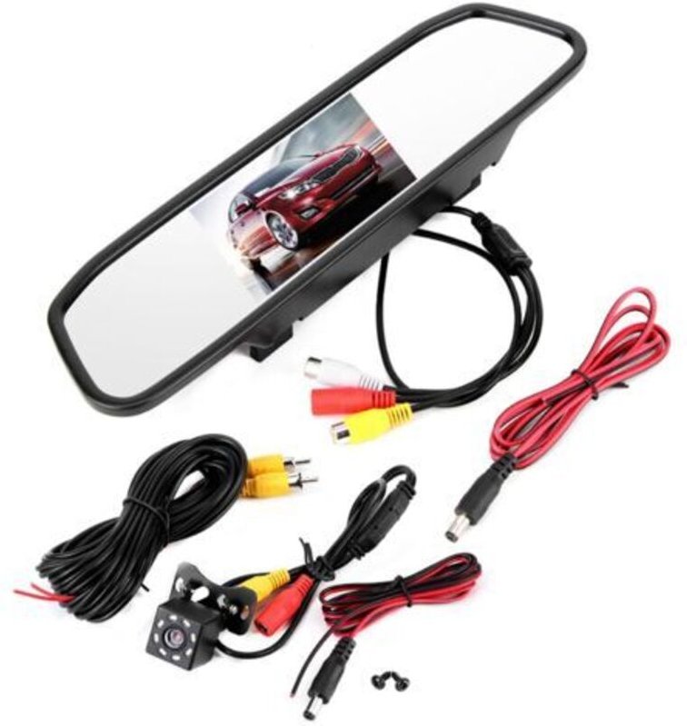 4,3-Zoll-HD-Auto-Rückspiegelmonitor mit 8 LEDs, Nachtsichtfunktion und wasserdichter Rückfahrkamera