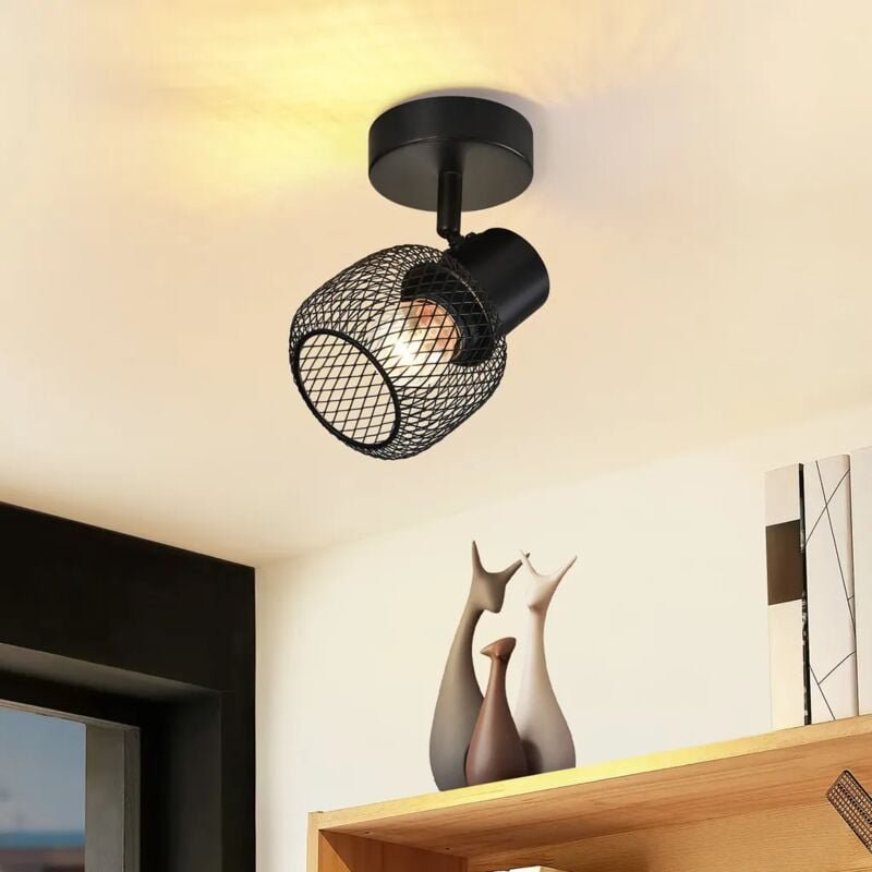 Gbly - Deckenstrahler Schwarz 1 Flammig Deckenleuchte - Deckenlampe Metall Flurlampe Vintage Schwenkbar 330°Strahler E27...