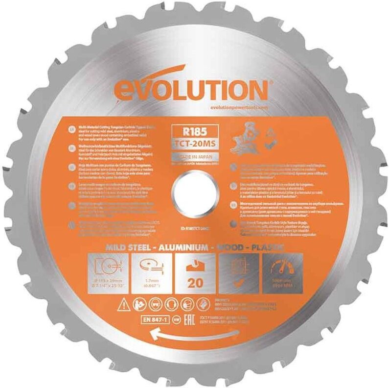 Evolution RAGE 185 mm / 20z TCT Mehrzweck-Widia-Sägeblatt für Evolution-Gehrungssägen