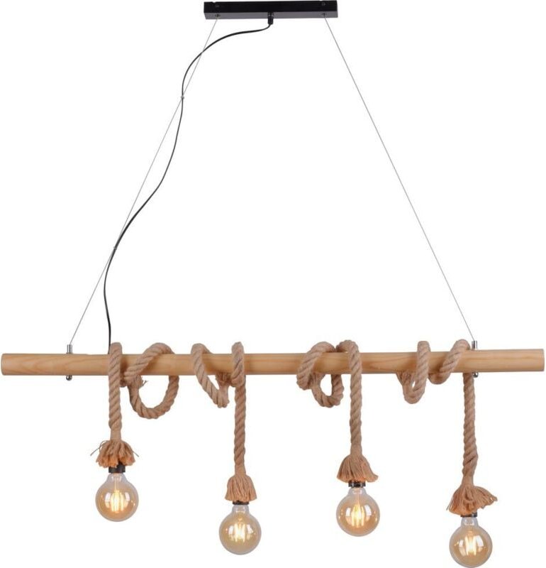Leuchten Direkt - JustLight 4er Pendelleuchte Rope schwarz-natur 100 x 7 cm E27 15 w Pendelleuchte