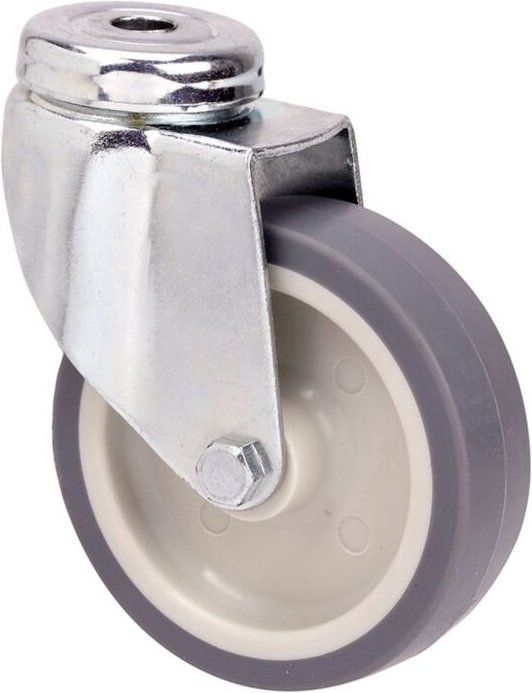 Ruedas Alex - Lenkrad aus Gummi mit glatter Achse und Loch, grau, Tragkraft 40 kg, ø 5 cm