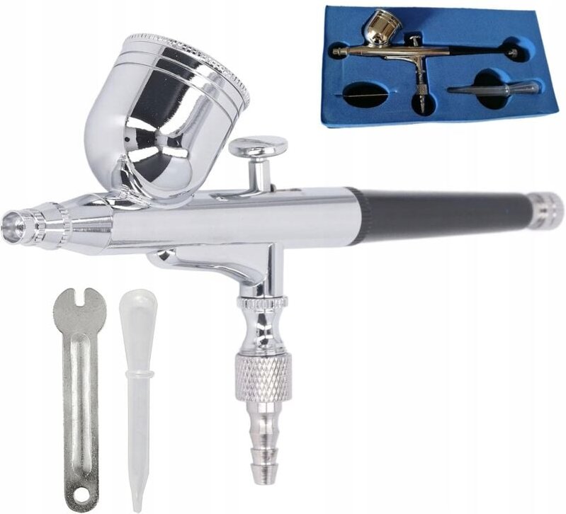 Lackier-Airbrush im Koffer mit Metalltank, 0,2 mm Düse