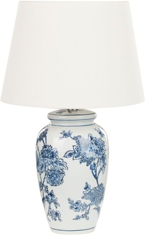 Tischlampe Blau und Weiß Porzellan Vasenform 54 cm Stoffschirm Kegelform Handbemalt Kabel mit Schalter Modern Schlaf- u....