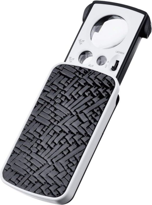 Juwelierlupe, Taschenlupe, kleine tragbare Lupe, Schmucklupe, 30-fache, 60-fache und 90-fache Vergrößerung mit LED- und ...