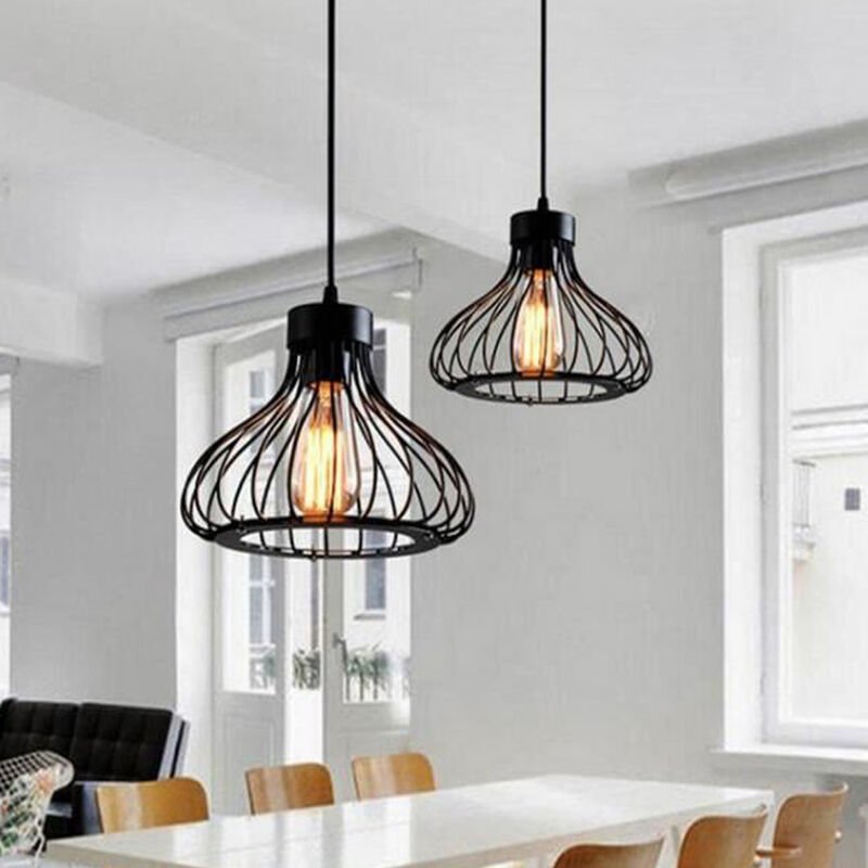 2er Pendelleuchte Ø23cm Kürbis Form Hängelampe im Industri Stil Kronleuchter mit Käfig aus MetAlles E27 Halter für Wohnz...
