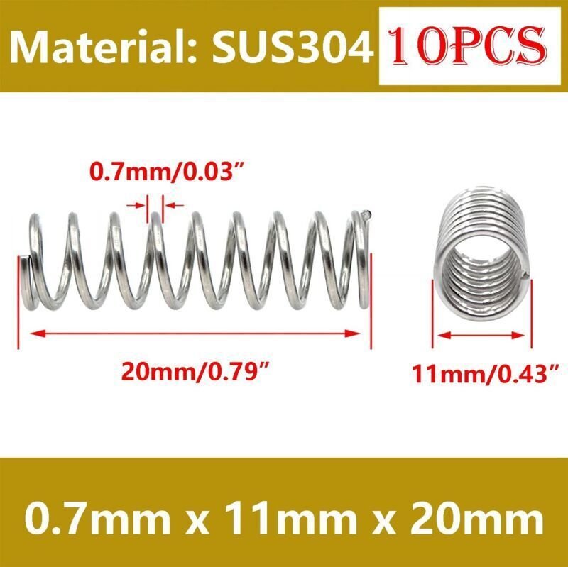 10 Stück Druckfedern, Edelstahl-Druckfedern, Metallfedern für Bastelreparaturen, 0,7 x 5 x 5 mm