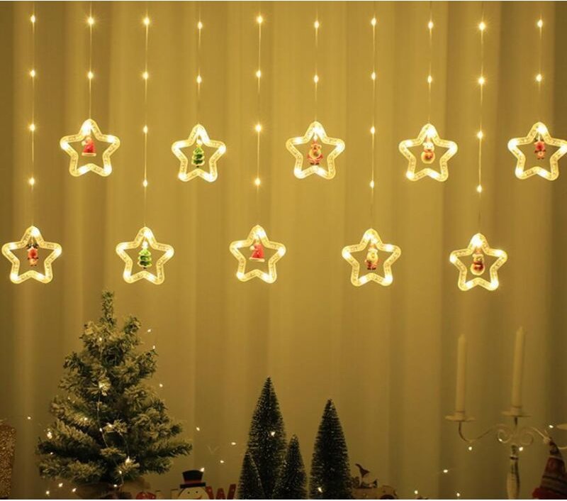 Weihnachtslichterkette, 3 m lange Lichterkette mit fünfzackigen Sternen und 10 süßen DIY-Weihnachtsdekorationen, blinken...