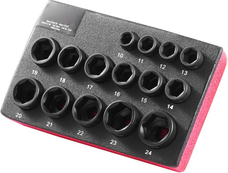 Mophorn - 3/8-Zoll-Antriebs-Schlagsteckschlüsselsatz,15-teilig,ultrakurzer metrischer Satz 10–24 mm,6-Punkt-Cr-Mo-Legier...
