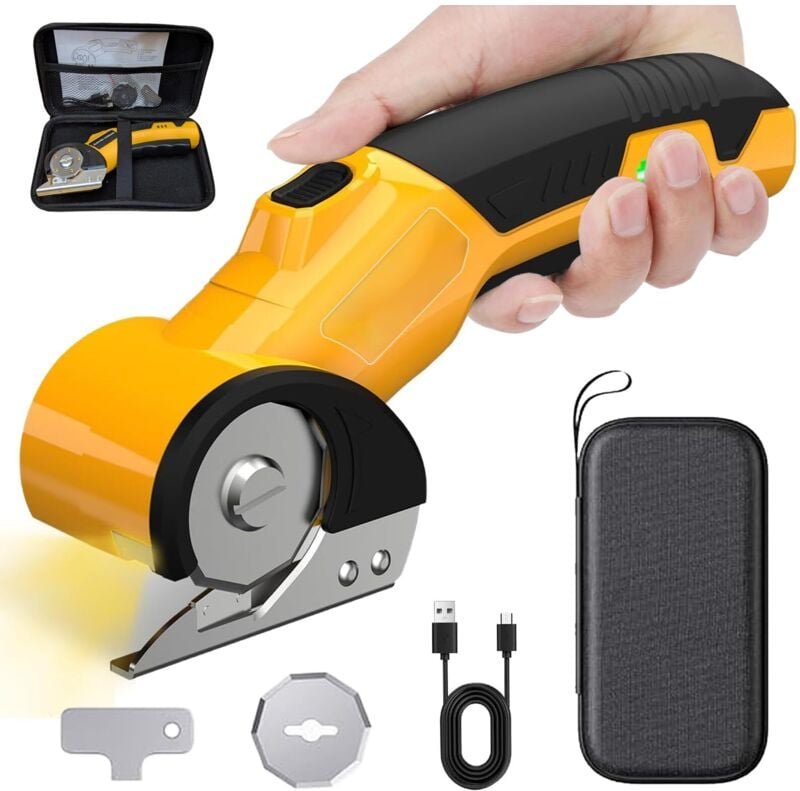 Kabellose elektrische Schere: 4 V wiederaufladbarer Rotationskartonschneider, 3000 mAh Akku, mit LED-Licht, 2 Klingen, K...