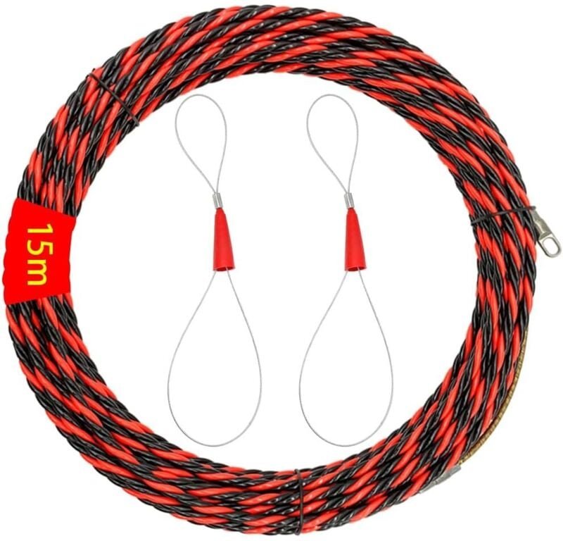 15 m Elektrikernadel mit 2 Führungsquellen, flexible Spiralpass-Drahtziehnadel für Kommunikationskabel, Wandleitung