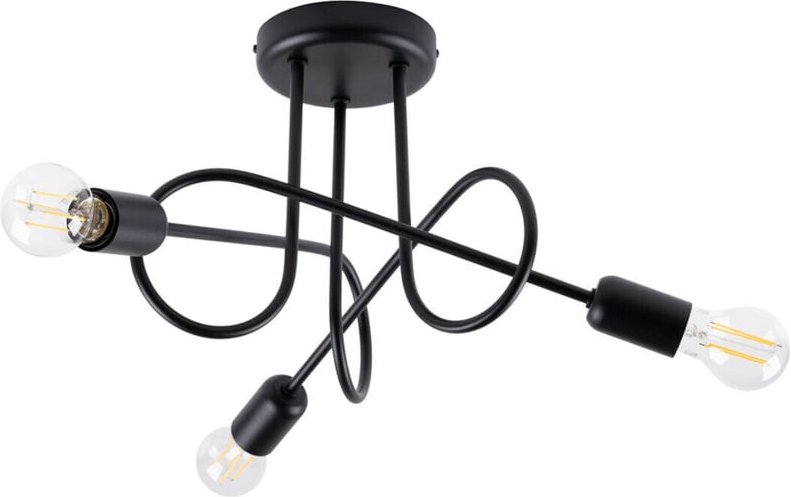 Sollux - Supeł Loop Deckenleuchte mit mehreren Armen, halbbündige Deckenleuchte, 3-flammig, Schwarz