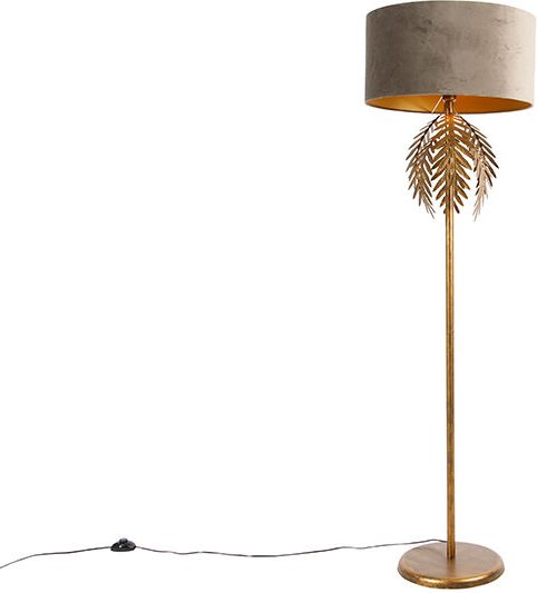 Vintage Stehlampe Gold mit Samtschirm Taupe 50 cm - Botanica