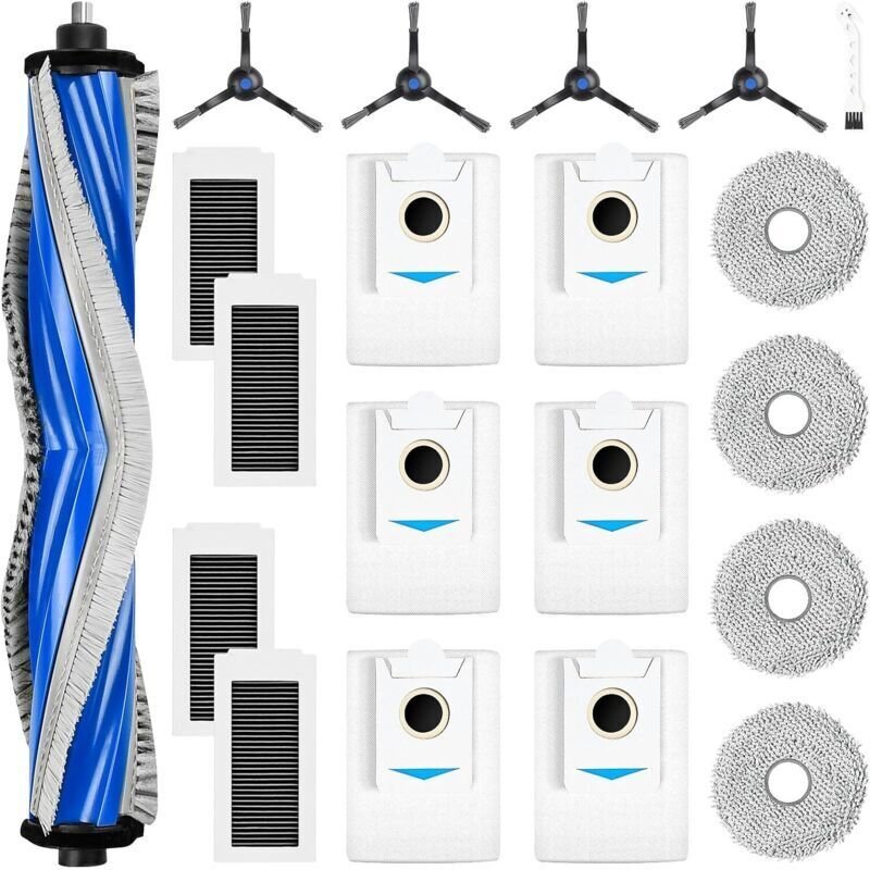20-teiliges Zubehörset für den Ecovacs Deebot X5 Omni Saugroboter: 1 Hauptbürste, 6 Staubbeutel, 4 Reinigungstücher, 4 F...