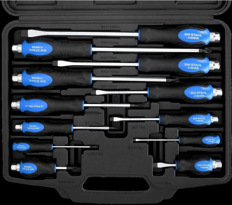 SW-Stahl S7891 Schraubendrehersatz Schlagfest 12-teilig I Schlitz & Kreuz I Schraubendreher Werkzeug Set