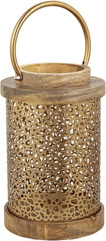 Laterne aus Holz/goldfarbenem Metall, 16 x 16 x 27 cm