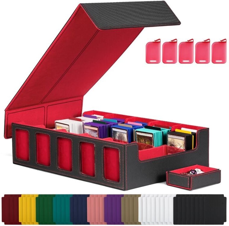 Sammelkarten-Aufbewahrungsbox mit Fenster, 5-reihiges Deck-Etui, abnehmbarer Deckel, Karten für Spielsport, Schwarz + Ro...