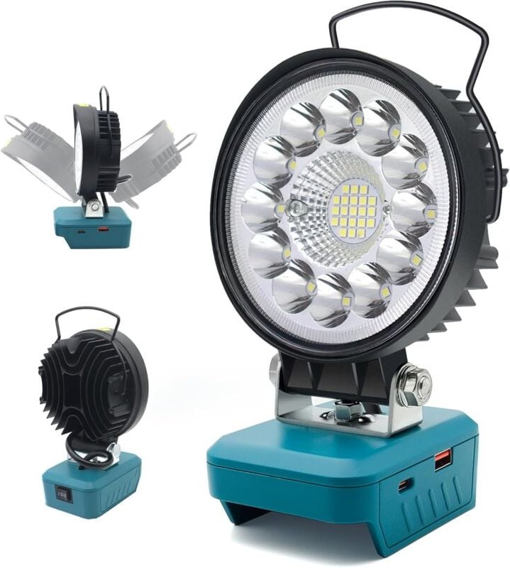 Kabelloses LED-Licht, kompatibel mit 18 v akkubetriebener Arbeitsleuchte von Makita, 36 w, 4000 lm, mit Typ-C und USB-Au...