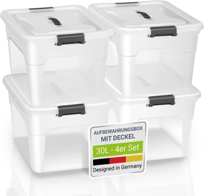 Aufbewahrungsbox mit Deckel - Kunststoff Boxen groß, stapelbar, transparent - Box Aufbewahrung Aufbewahrungsboxen - 4er ...