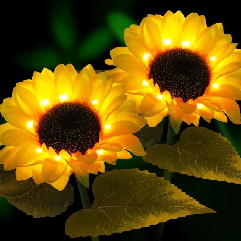 Thumbnail - 2er Set Solarleuchten für Außendeko, Solarleuchten Außen, Blumen, Gartendeko - Wasserdichte Solarlampe - Sonnenblumen De...