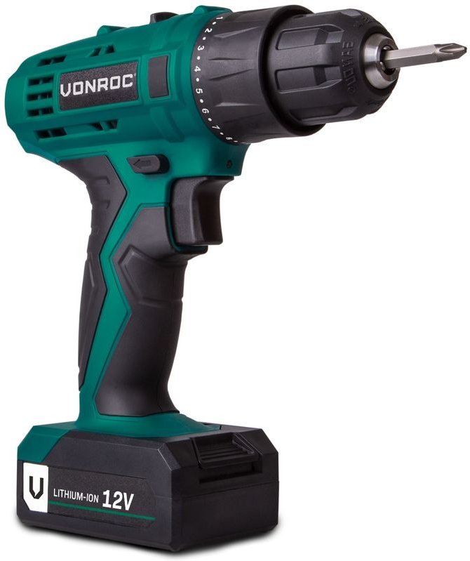 Vonroc - Akku-Bohrer – 12 v – inkl. Akku, Schnellladegerät und 2 Schraubbits