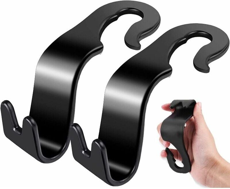 Thumbnail - SNQ - 2er-Pack Auto-Rücksitz-Kopfstützenhaken, Auto-Aufbewahrungshaken, Handtaschen-Aufhänger-Organizer, Schwarz