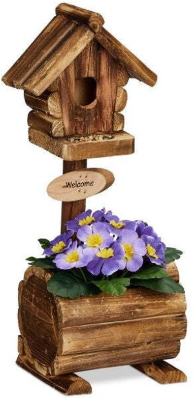 Dekoratives vogelhaus mit blumentopf