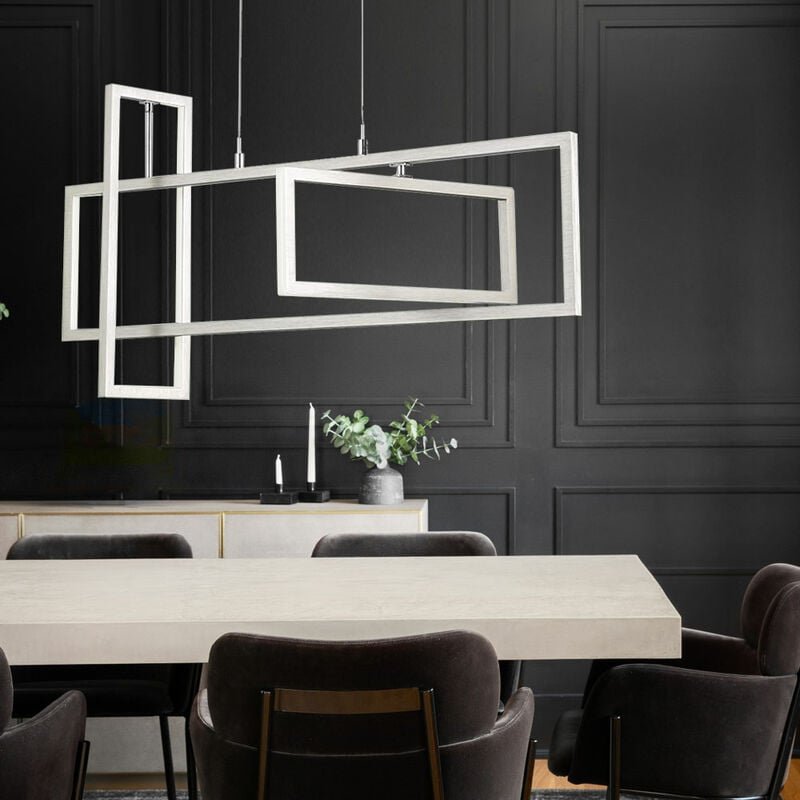 Pendelleuchte Hängelampe Esstischleuchte Designlampe Pendel, verstellbar, Metall, silber, eckig, 3x led 44W 3300lm 3000K...